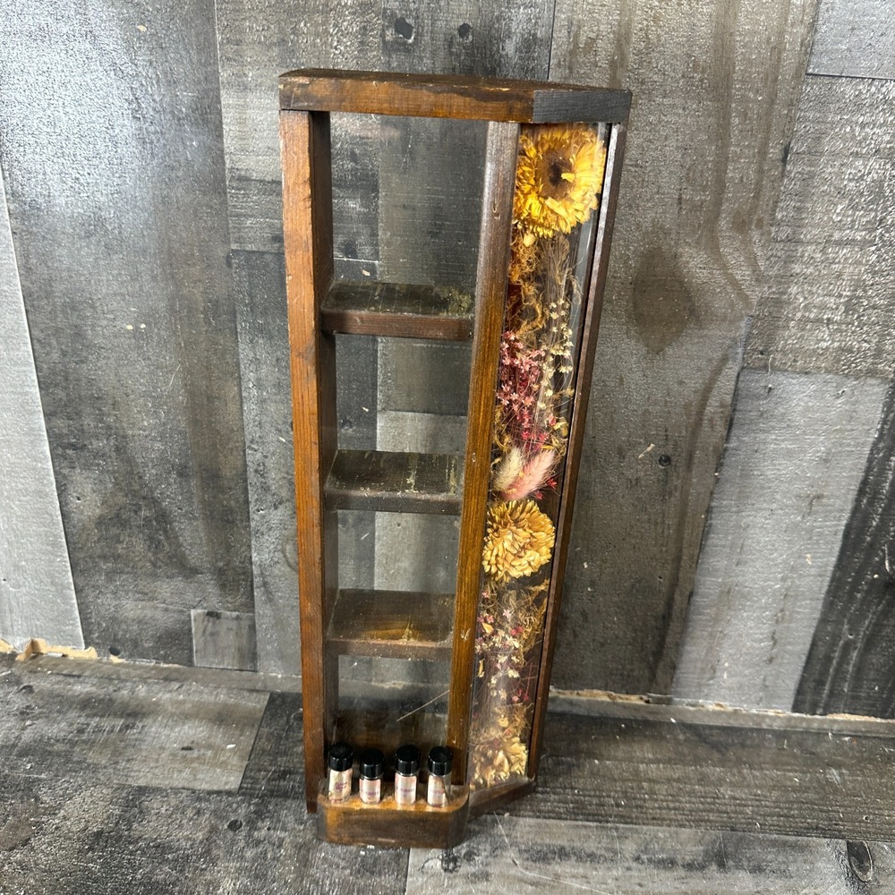 VTG Wooden Wall Display Shelf Rustic Country - Dried Floral Display w/ Vials #4
